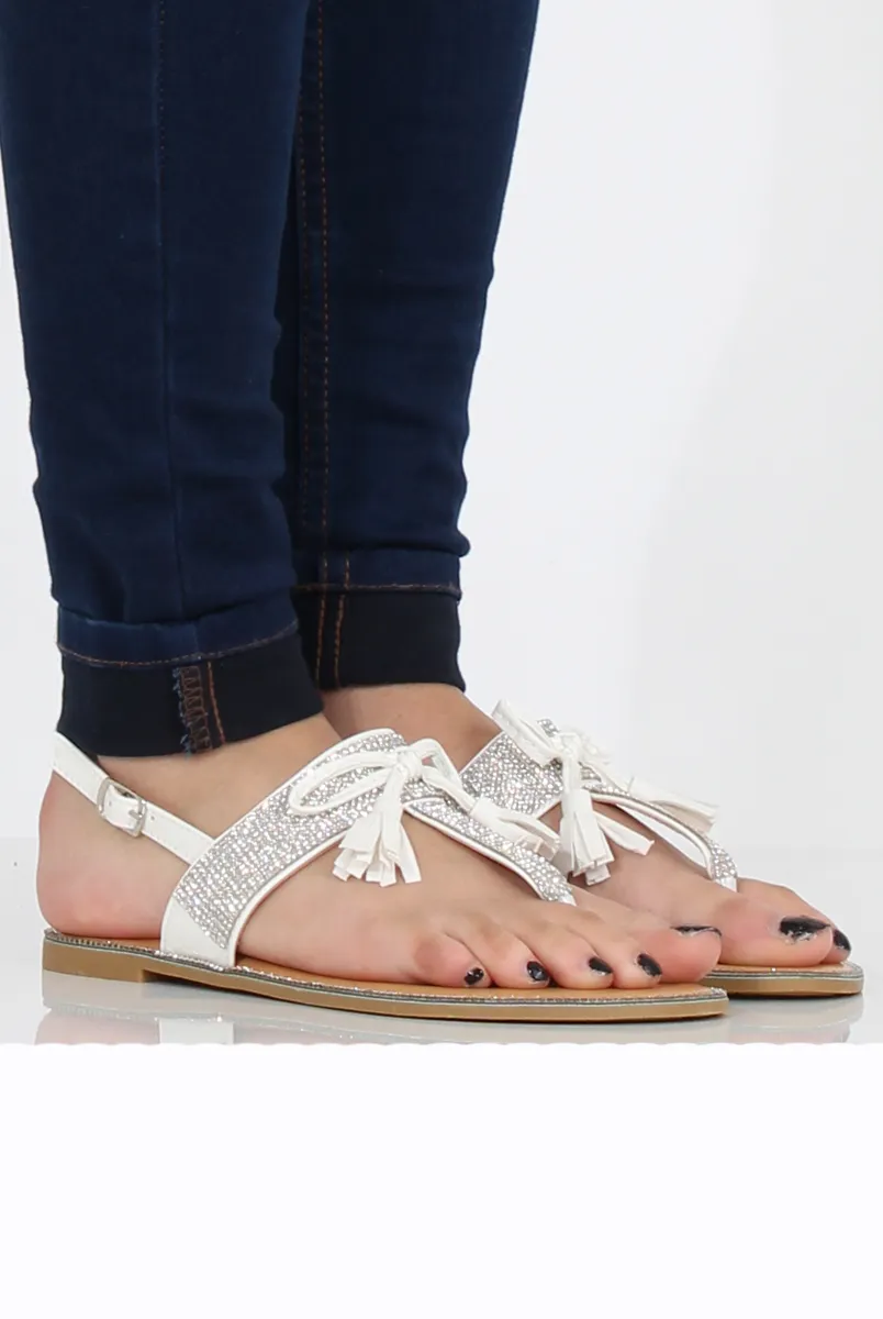 White Diamante Bow Detail Sandals- Tereza