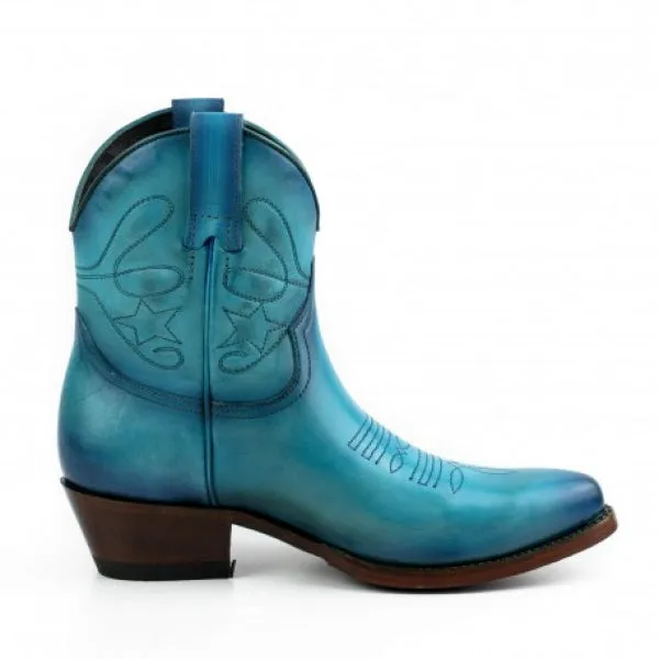 Women's Cowboy Boots or Ankle Boots Handcrafted Turquoise Blue Leather 2374 Texanas